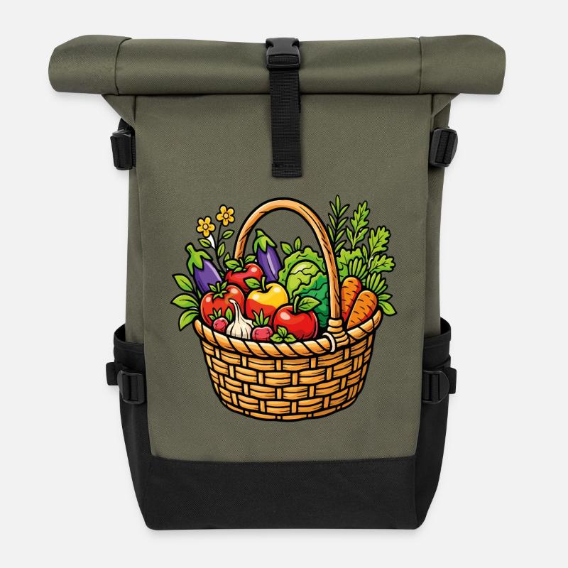 Panier légumes jardin potager bio - Sac à dos roll top - olive/noir