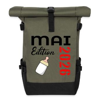 Geburt Baby Mai 2026 - Rolltop Rucksack - Olive/Schwarz - Vorne