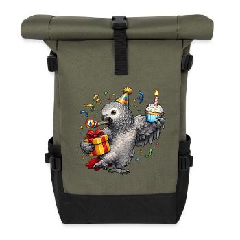 Graupapagei Geburtstag - Rolltop Rucksack - Olive/Schwarz - Vorne
