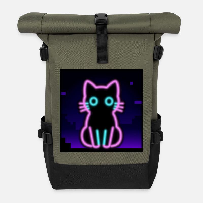 Neon Cat – Pixel Vibes pour les joueurs et les passionnés - Sac à dos roll top - olive/noir
