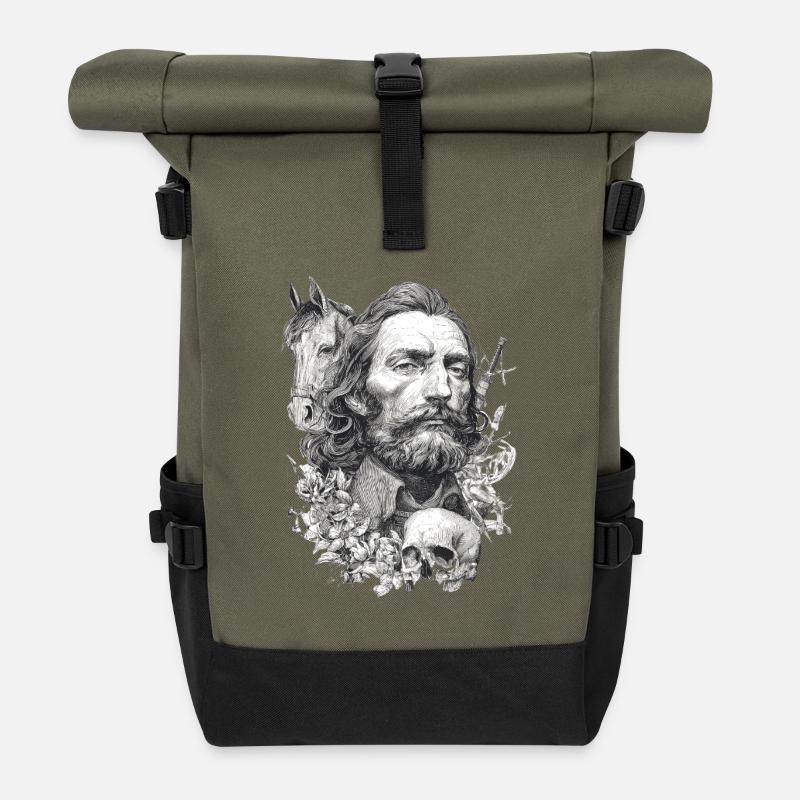 Mann, Pferd und Totenschädel - Rolltop Rucksack - Olive/Schwarz