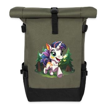 Licorne colorée de la forêt heureuse - Sac à dos roll top - olive/noir - Devant