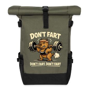 Lustiges Gym Capybara - Don't Fart - Gewichtheben - Rolltop Rucksack - Olive/Schwarz - Vorne