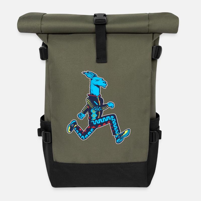 Blue Llama runner - Roll Top Backpack - olive/black