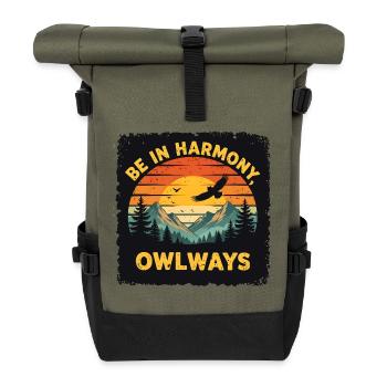 Owl Harmony at Sunset - Roll Top Backpack - olive/black - Front