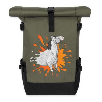 A grey horse in an orange inkblot - Roll Top Backpack - olive/black - Front