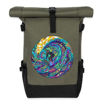 Psychedelische Surfwelle - Rolltop Rucksack - Olive/Schwarz - Vorne