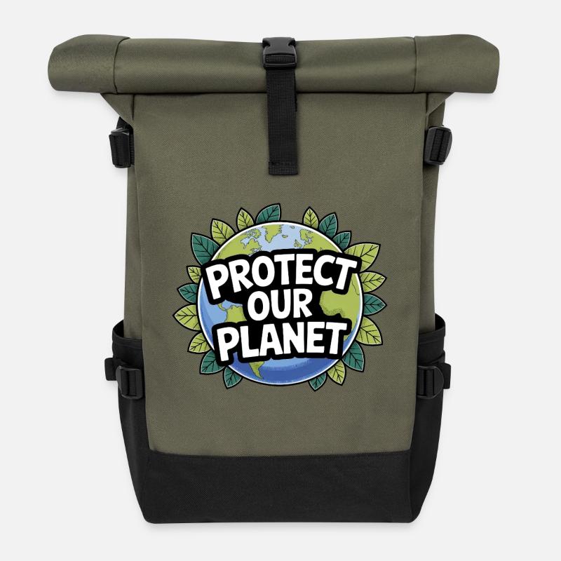 Protéger la Terre – Thème Planète - Sac à dos roll top - olive/noir