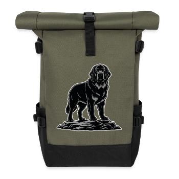 Neufundland-Hundeporträt Schwarzer Rettungsschwimmer - Rolltop Rucksack - Olive/Schwarz - Vorne