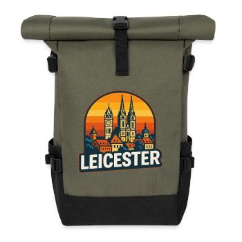 Leicester City Skyline Vintage Retro Sunset - Roll Top Backpack - olive/black - Front