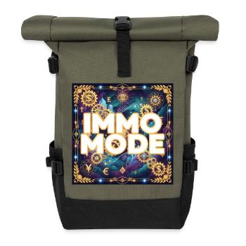 Immo Mode on - Immobilien aus Leidenschaft  - Rolltop Rucksack - Olive/Schwarz - Vorne