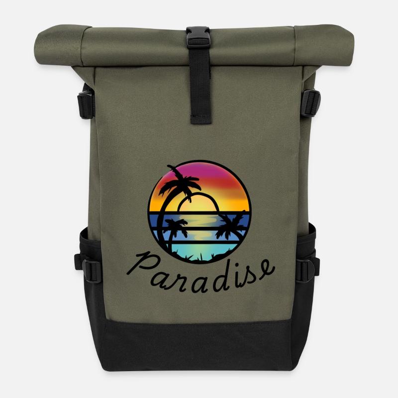 Sunset Palm Circle - Rolltop Rucksack - Olive/Schwarz