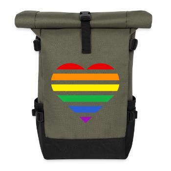 Pride Flag Heart · Classic Rainbow - Roll Top Backpack - olive/black - Front