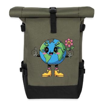 Smiling Planet Earth T-Shirt-Geschenke - Rolltop Rucksack - Olive/Schwarz - Vorne