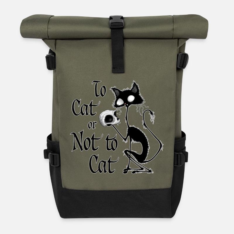 "To Cat or Not To Cat" Funny Cat Hamlet meme  - Roll Top Backpack - olive/black
