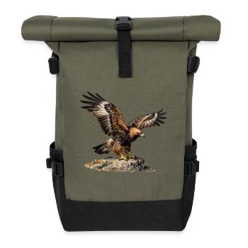 Adler im Flug auf steilem Felsen - Rolltop Rucksack - Olive/Schwarz - Vorne