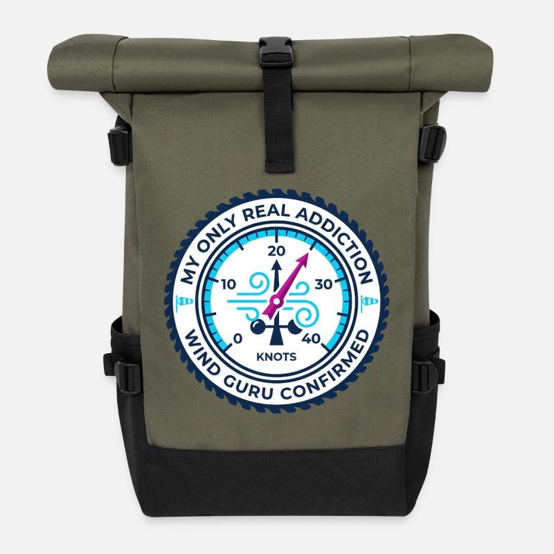 Wind Guru Addiction - Kitesurfing Knots Gauge - Roll Top Backpack - olive/black