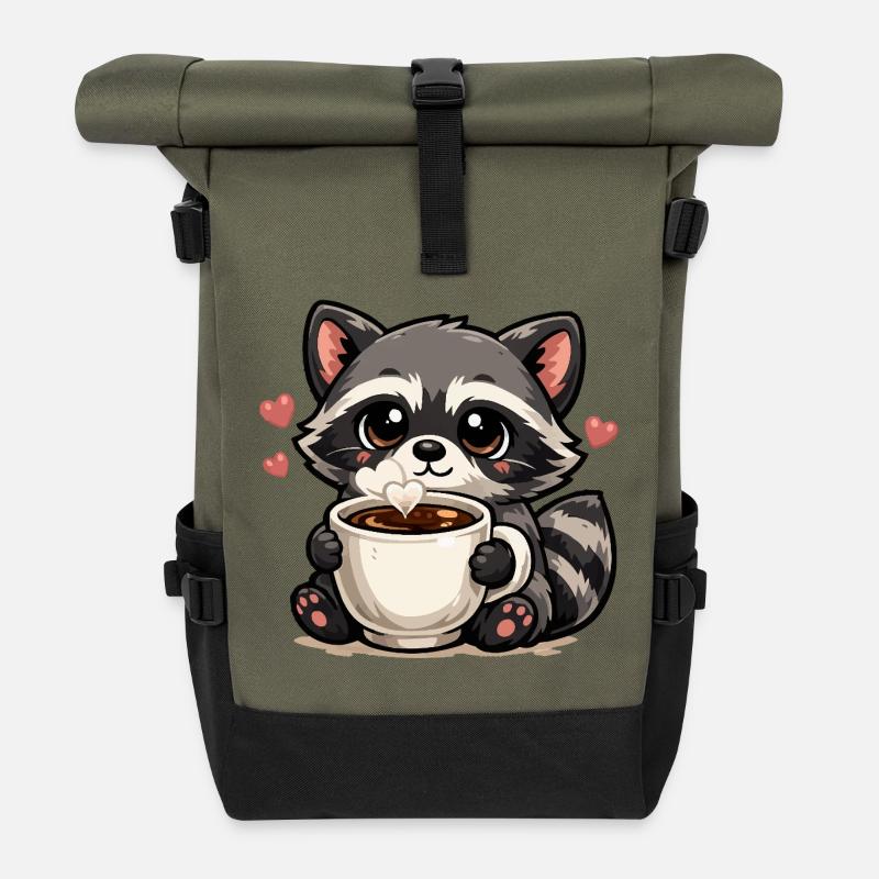 Kuschelraccoon Kaffee Herzchen - Roll Top Backpack - olive/black