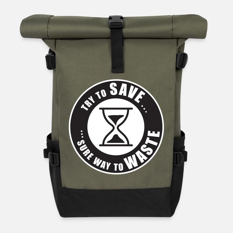 Time is money – hourglass warning - Roll Top Backpack - olive/black