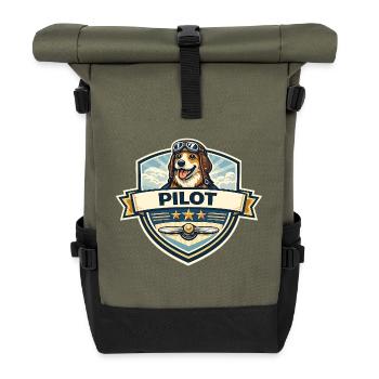 Dog Pilot Badge Cartoon - Roll Top Backpack - olive/black - Front