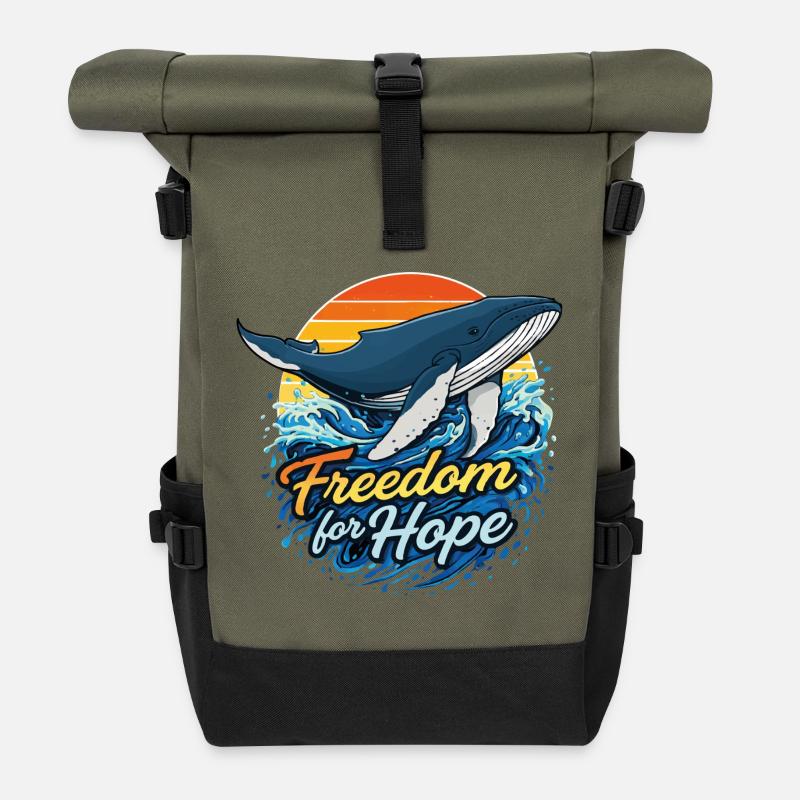Freedom for Hope - Whale Sundowner - Roll Top Backpack - olive/black