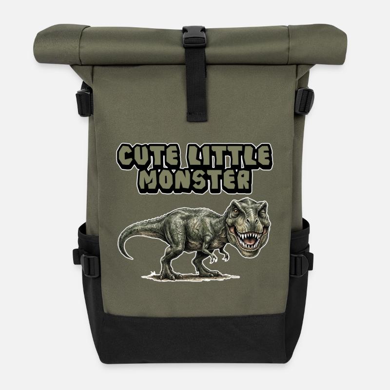 Little Monster with Dino Power - Roll Top Backpack - olive/black