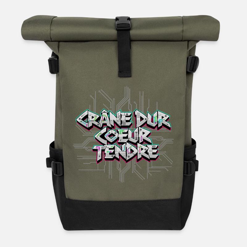 Cyber Electro – Harter Schädel, weiches Herz - Rolltop Rucksack - Olive/Schwarz