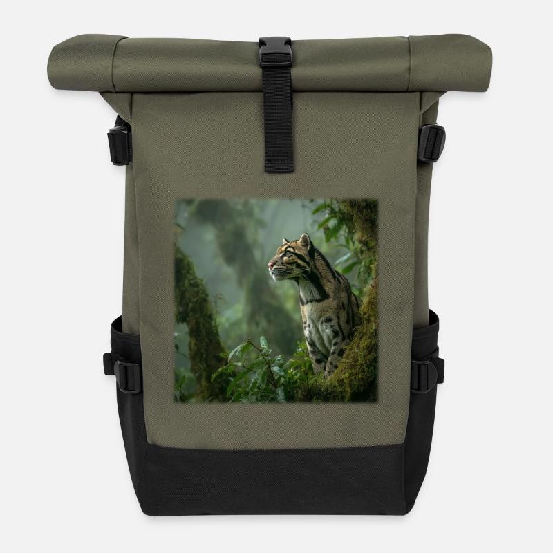 Clouded leopards in the rainforest Noble wildcats - Roll Top Backpack - olive/black