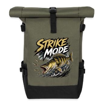 Strike Mode Zander – Predator Fishing Design - Rolltop Rucksack - Olive/Schwarz - Vorne