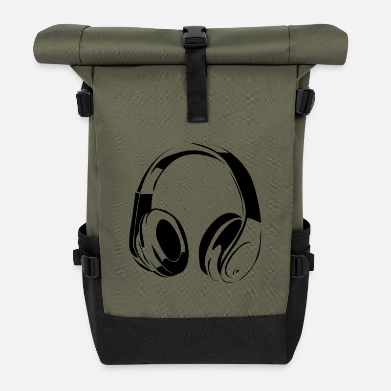 vintage DJ headphones - Roll Top Backpack - olive/black