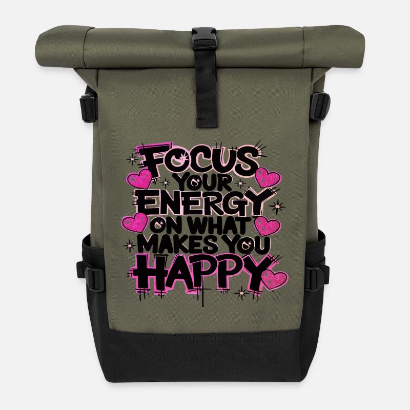 Concentrez votre énergie sur ce qui vous rend heureux - Sac à dos roll top - olive/noir