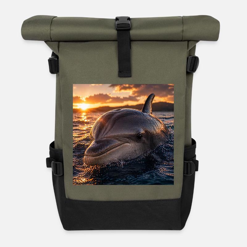 Dolphin at sunset - Roll Top Backpack - olive/black
