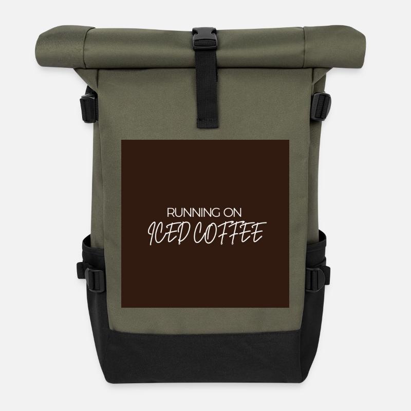 "LAUFEN AUF EISKAFFEE" Grafik-T-Design - Rolltop Rucksack - Olive/Schwarz