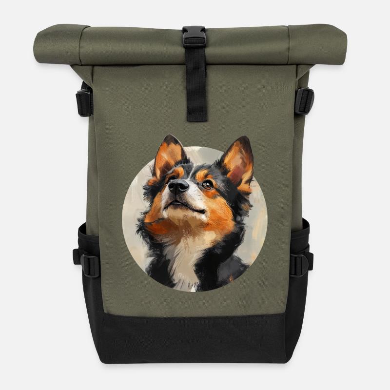 cute dog - Roll Top Backpack - olive/black