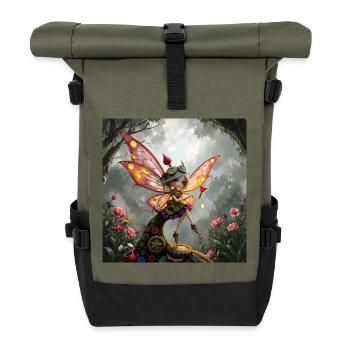 Steampunk-Fee mit Flügeln - Rolltop Rucksack - Olive/Schwarz - Vorne