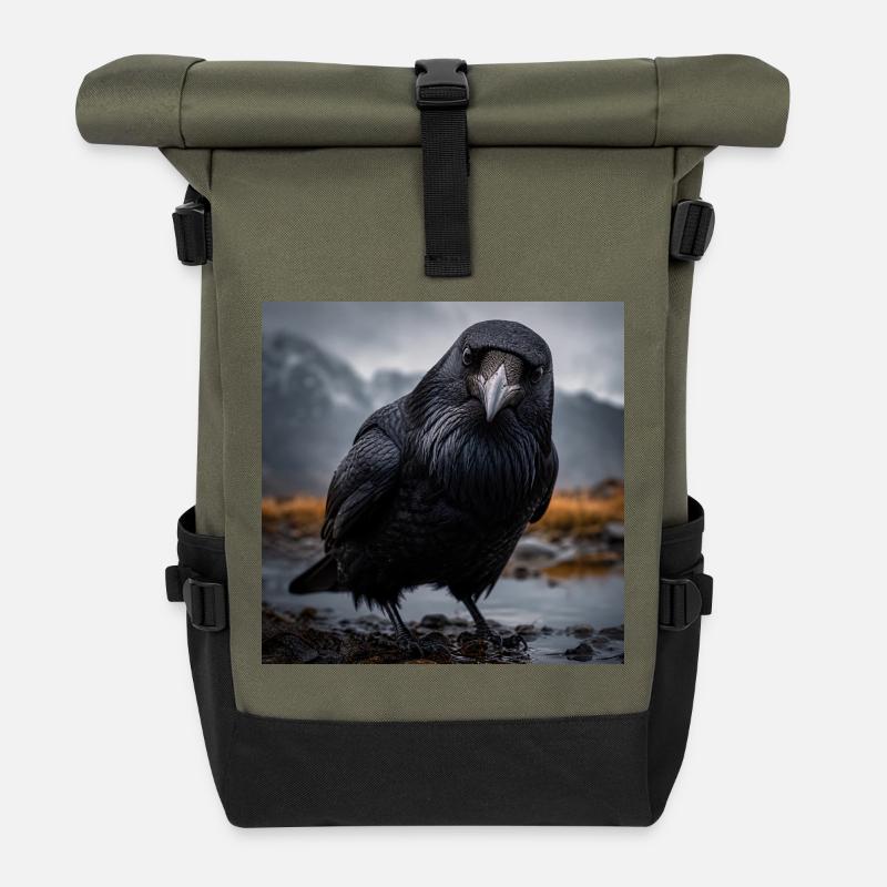 Dunkle Krähe im Feuchtgebiet - Rolltop Rucksack - Olive/Schwarz