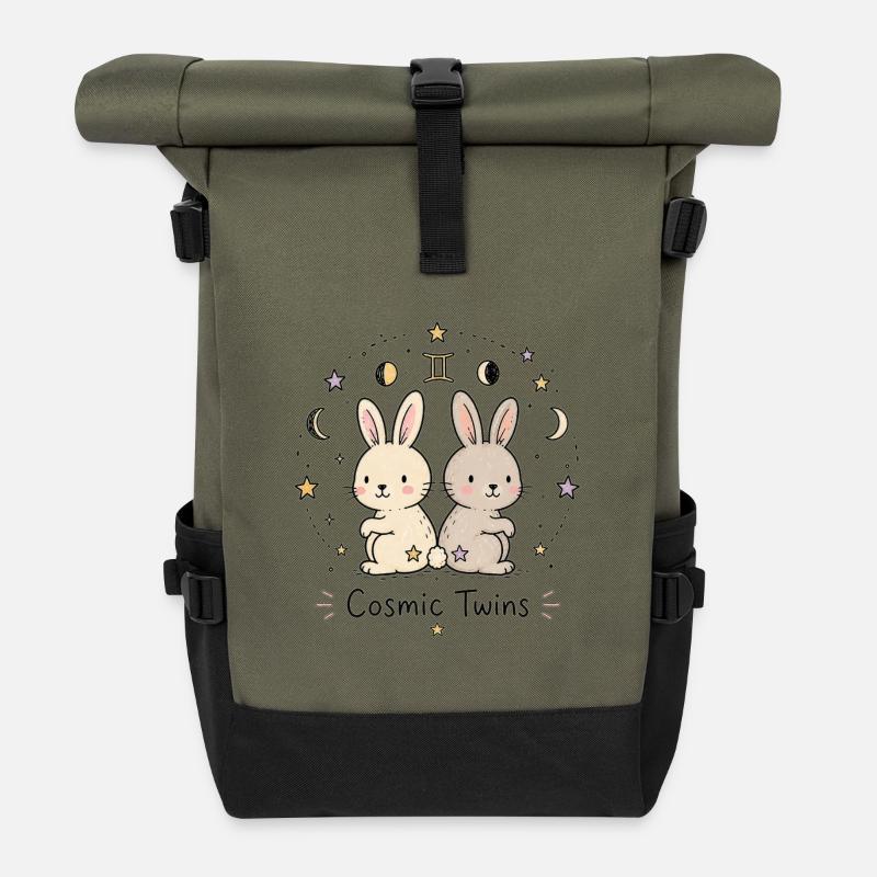 Astro Twins – Cosmic Twins - Roll Top Backpack - olive/black