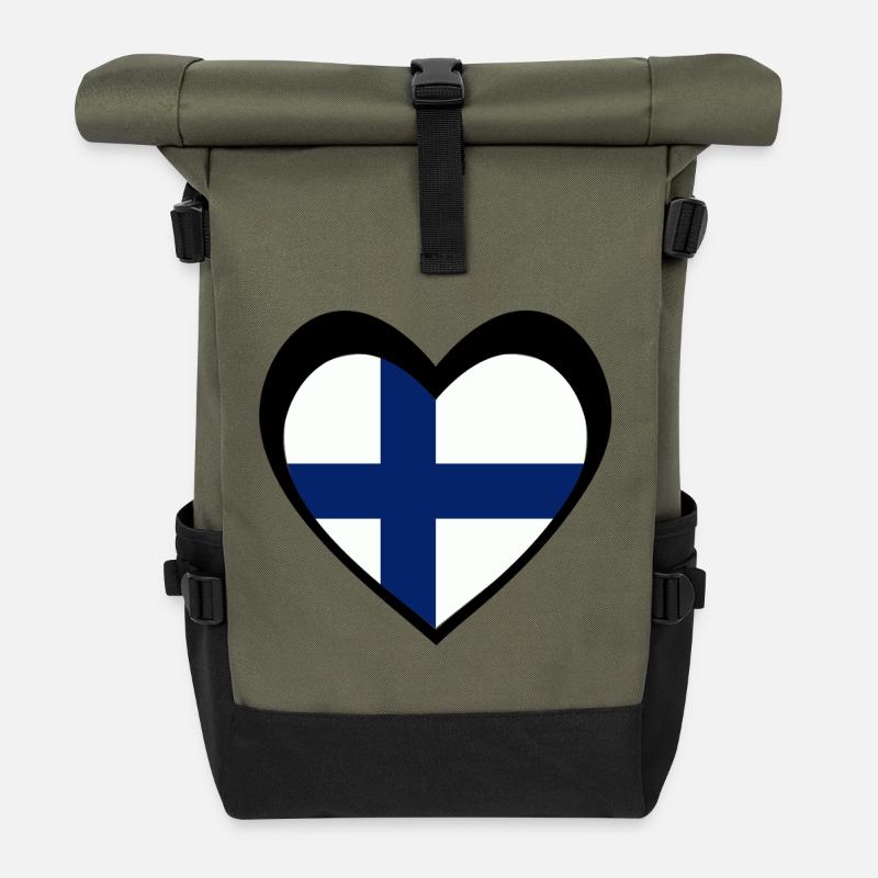 Suomi Musta Sydän – Rakkaus Suomeen - Rolltop Rucksack - Olive/Schwarz