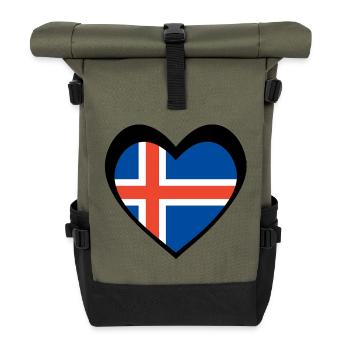 Ísland Svart Hjarta – Ást til Íslands - Rolltop Rucksack - Olive/Schwarz - Vorne