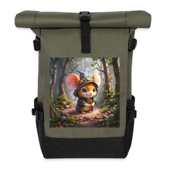 Leuchtender Waldmagier-Maus - Rolltop Rucksack - Olive/Schwarz - Vorne