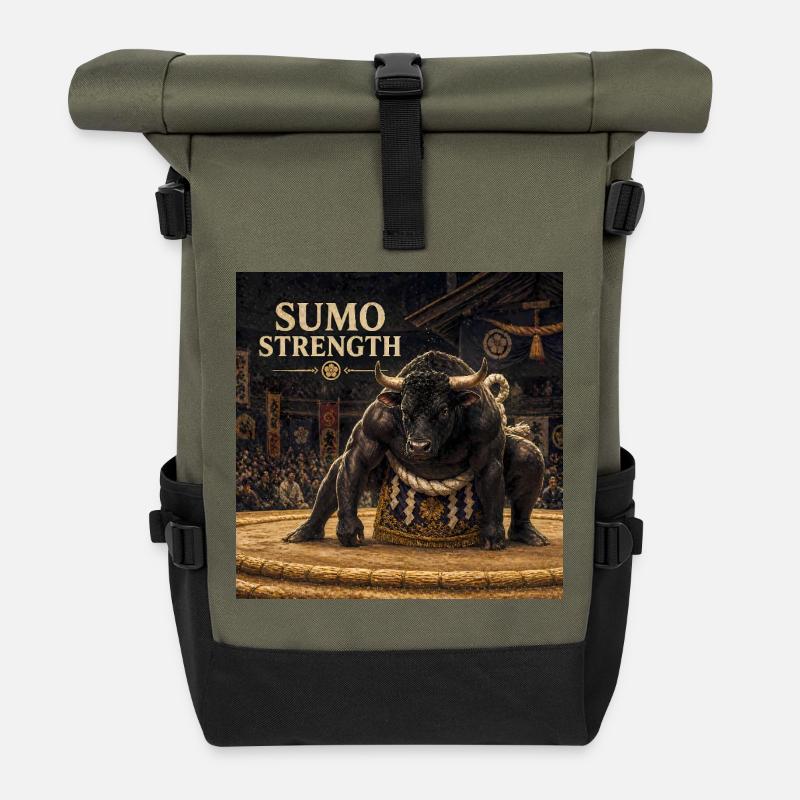 Japanese Wagyu Yokozuna Design - Roll Top Backpack - olive/black