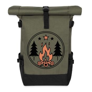Lagerfeuer Wald Zeltlager Wappen - Rolltop Rucksack - Olive/Schwarz - Vorne