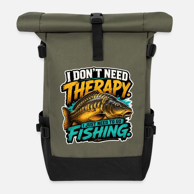 Mirror Carp Fishing Funny Angler Design - Roll Top Backpack - olive/black