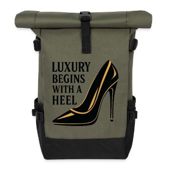 Luxury High Heel – Noble Gold Design Saying - Roll Top Backpack - olive/black - Front