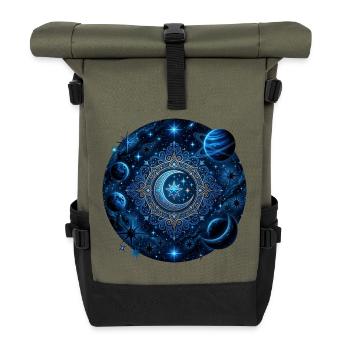 Weltraum Planeten Galaxien Sterne Monde - Rolltop Rucksack - Olive/Schwarz - Vorne