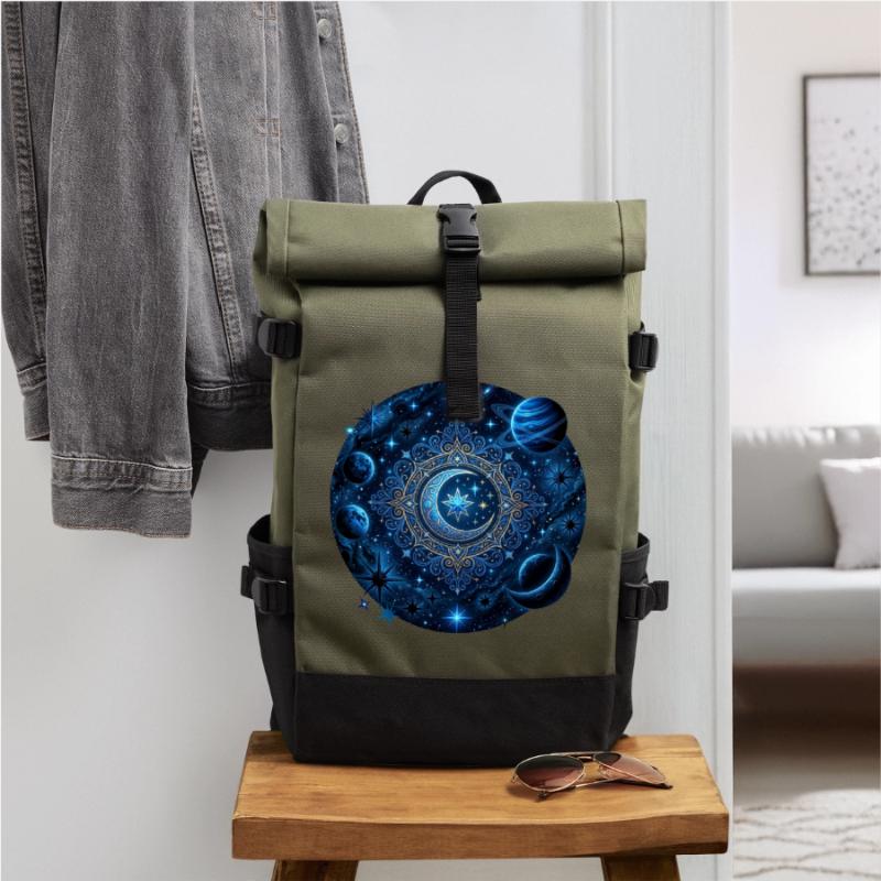 Space Planets Galaxies Stars Moons Roll Top Backpack