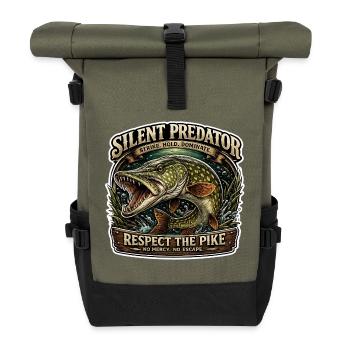 Silent Predator – Respect The Pike Fishing Design - Roll Top Backpack - olive/black - Front