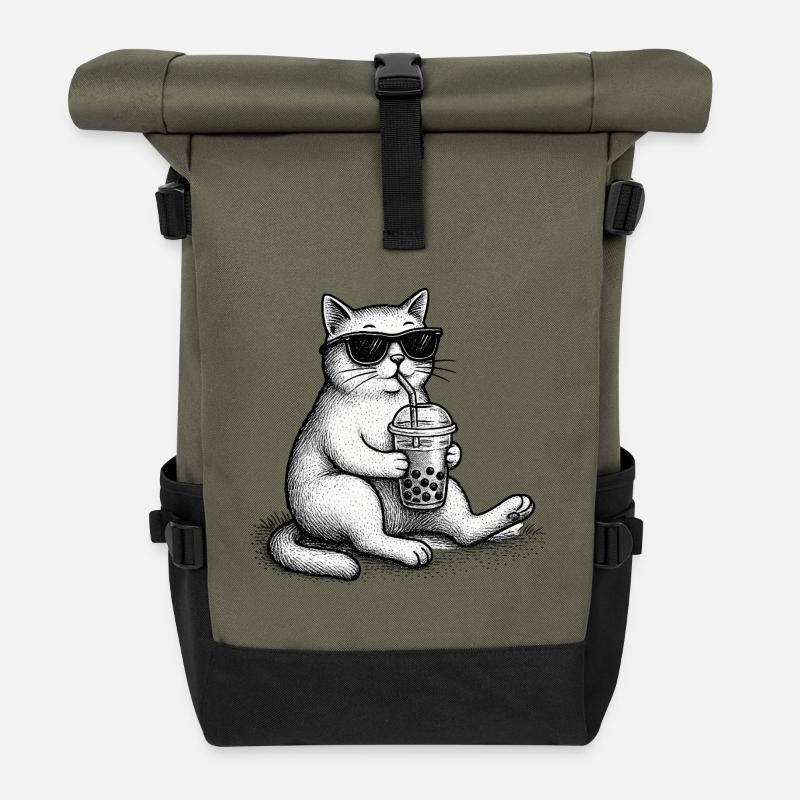 Bubble Tea Cat - Sac à dos roll top - olive/noir
