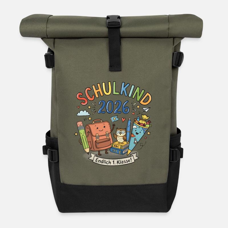 Schulkind 2026 - Rolltop Rucksack - Olive/Schwarz