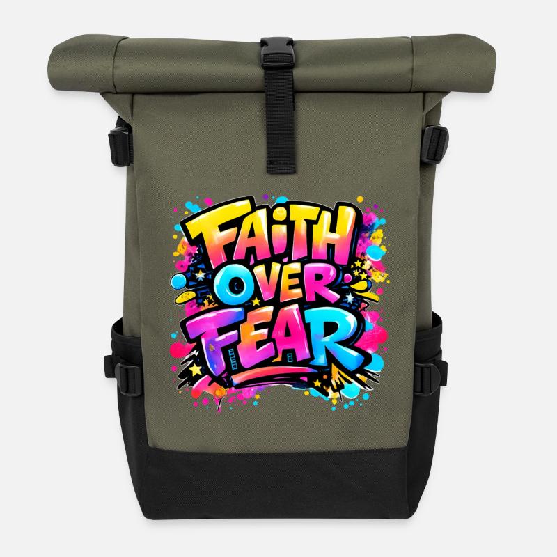 Faith_over_Fear - Roll Top Backpack - olive/black